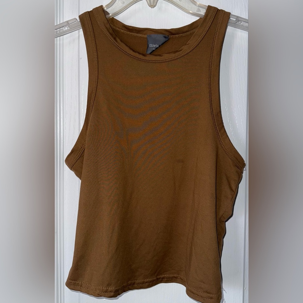 Olivia Rae New York Women’s Tank Top Crop Top Sleeveless Racerback Brown Size S